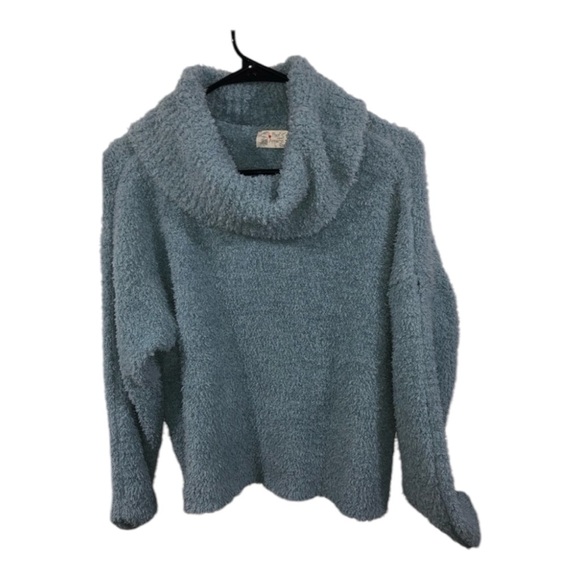 Poof Apparel Sweaters - Poof Apparel Women’s Sea Mist Blue Stretchy Scoop Turtleneck Sweater Size L